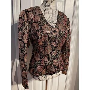 Vintage Brocade Jacquard Floral Paisley Tapestry Formal Evening Prom Sz 12 shiny